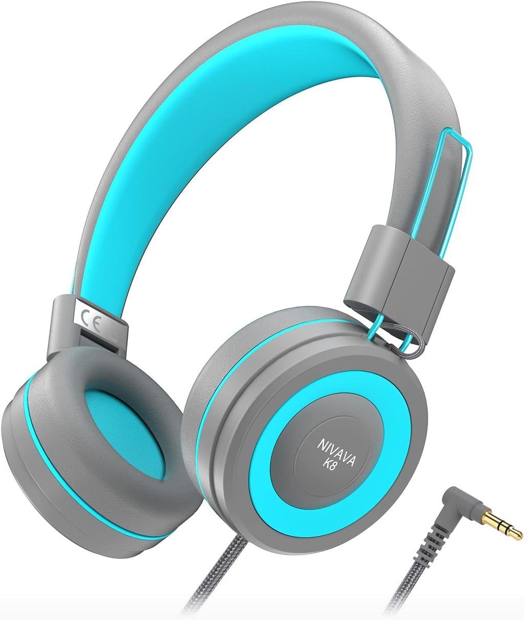 Kids Headphones, K8 Wired Headphones for Kids with Adjustable Headband 3.5 MM Jack for School, Foldable On-Ear Headset for Girls Boys Kindle Tablet Cellphones Airplane Travel(Dark Gray)