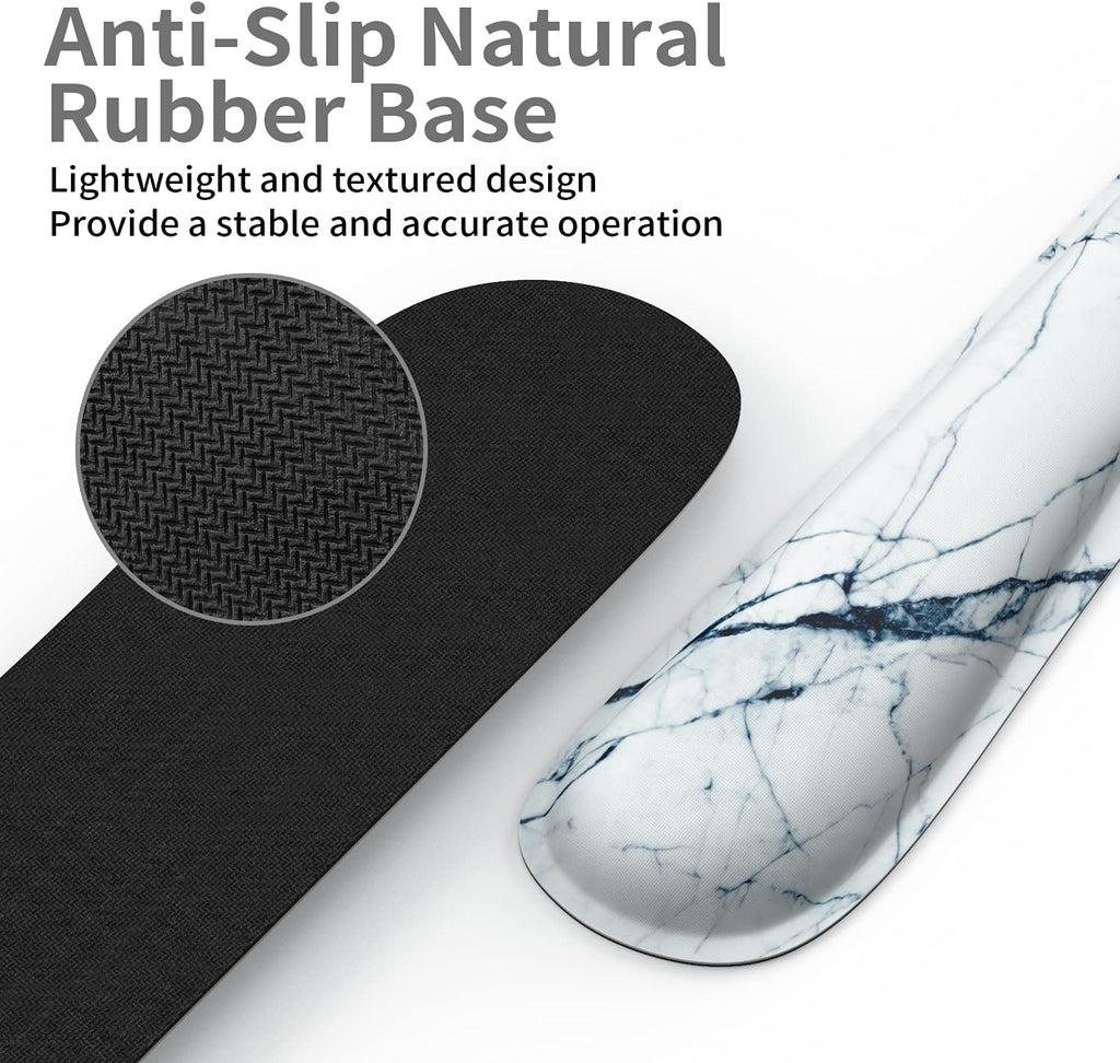 Wrist Rest Support Ergonomic Mouse Pad & Keyboard Set Memory Foam Non-Slip Rubber Base Cute Mouse Mat Coaster for Home,Computer,Office Easy Typing and Relieve Wrist Pain - White Marble