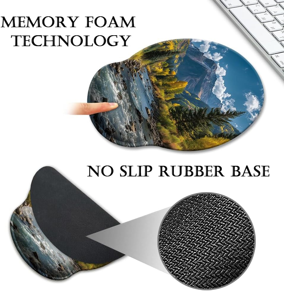 Mouse Pad with Wrist Rest,Ergonomic Mouse Pads Wrist Support for Desk,Large Mousepad for Wireless Mouse Gaming Laptop Work Home Desk Accessories Office Supplies Decor,9 X 10 In,Fall Forest