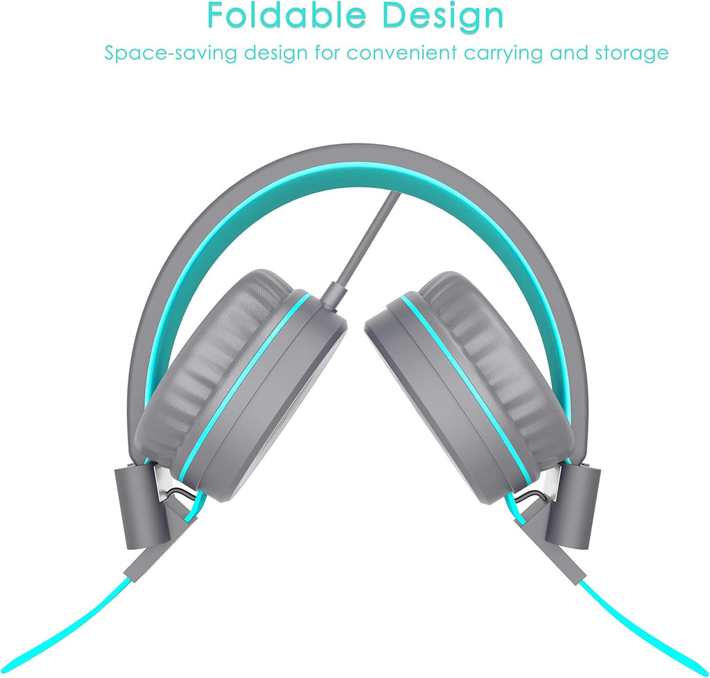 Kids Headphones, K8 Wired Headphones for Kids with Adjustable Headband 3.5 MM Jack for School, Foldable On-Ear Headset for Girls Boys Kindle Tablet Cellphones Airplane Travel(Dark Gray)