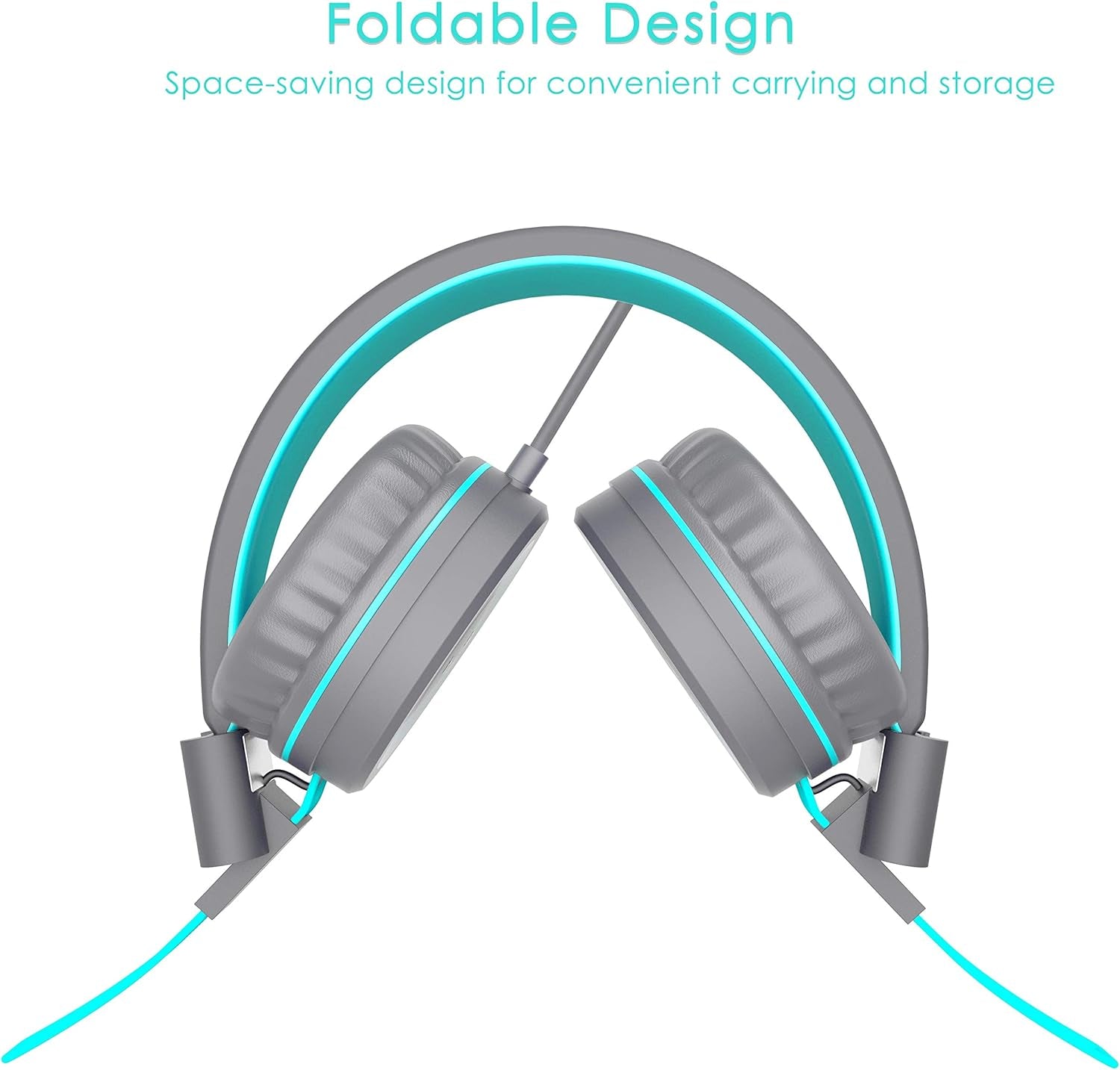 Kids Headphones, K8 Wired Headphones for Kids with Adjustable Headband 3.5 MM Jack for School, Foldable On-Ear Headset for Girls Boys Kindle Tablet Cellphones Airplane Travel(Dark Gray)