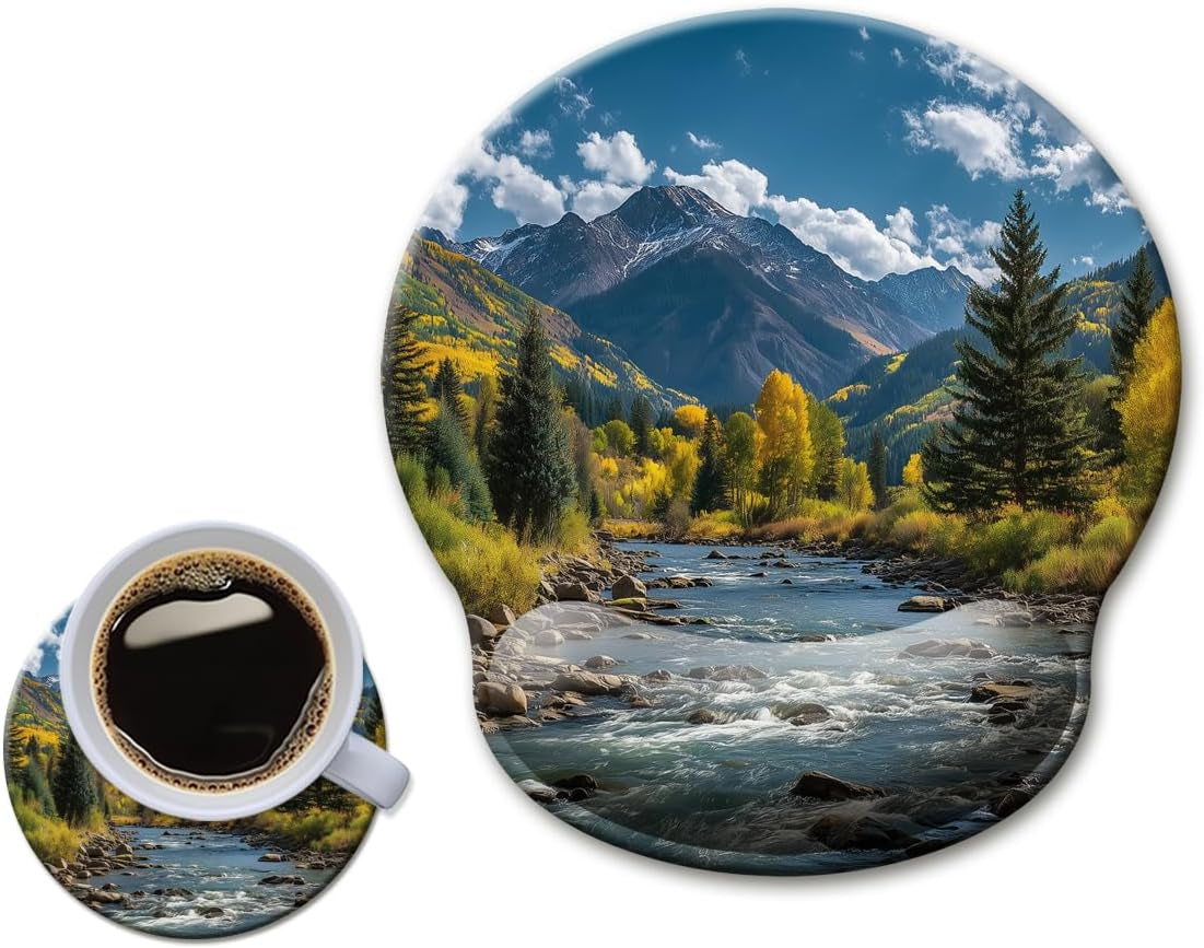 Mouse Pad with Wrist Rest,Ergonomic Mouse Pads Wrist Support for Desk,Large Mousepad for Wireless Mouse Gaming Laptop Work Home Desk Accessories Office Supplies Decor,9 X 10 In,Fall Forest
