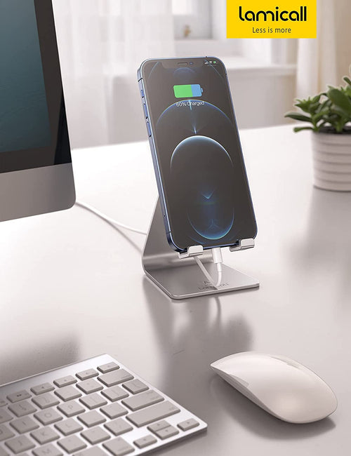 Cell Phone Stand, Desk Phone Holder Cradle, Compatible with Phone 12 Mini 11 Pro Xs Max XR X 8 7 6 plus SE, All Smartphones Charging Dock, Office Desktop Accessories - Silver